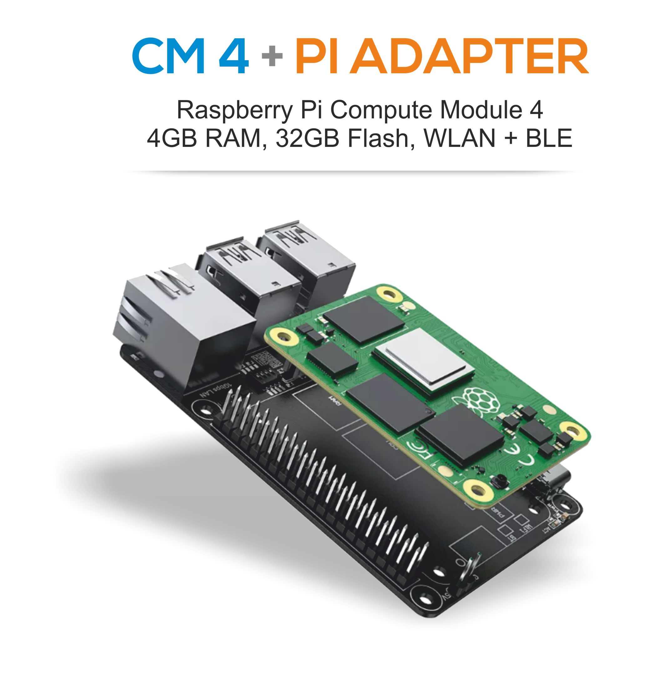 CM4 + Pi Adapter (4GB RAM, 32GB Flash, WLAN + BLE)